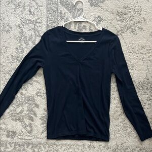 J Crew Navy V-Neck Long Sleeve Top